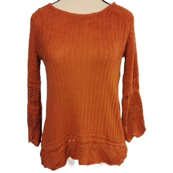 Lauren Conrad Scoop Neck Sweater Crochet Trim Burnt Orange - Sz XS - Picture 1 of 6